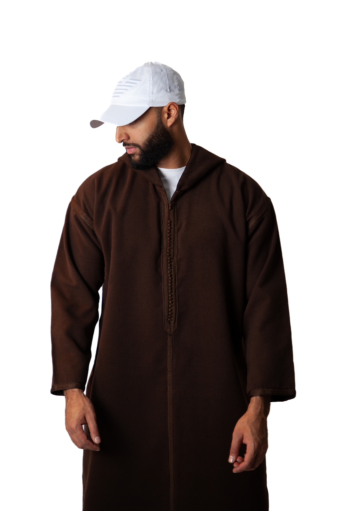 luxury brown moroccan thobe with hat