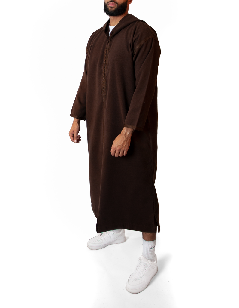 brown moroccan thobe with white trainers